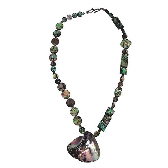 Vintage Abalone Square Pendant Necklace Chunky - Picture 1 of 2